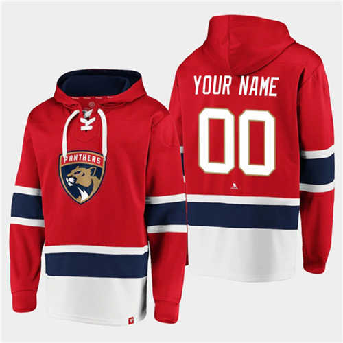 Florida Panthers Active Player Custom Red Ageless Must-Have Lace-Up Pullover Hoodie